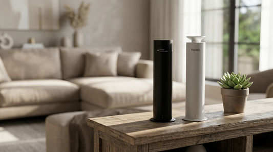 Hotel Collection and Scently premium diffusers displayed together on a console table